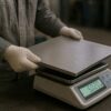金蔵プレートを重量測定している様子
